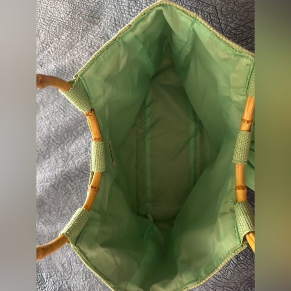 NEIMAN MARCUS Green Floral Tote Bag with Bamboo Handles Vintage 1970’s Beauty - Picture 9 of 15